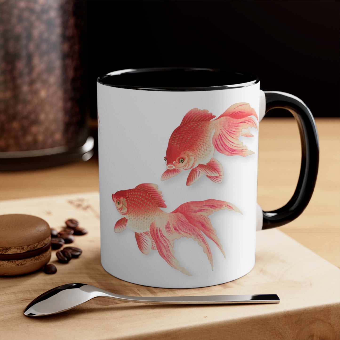 Detail from 'Two Veil Goldfish' Japanese Print Accent Coffee Mug, 11oz