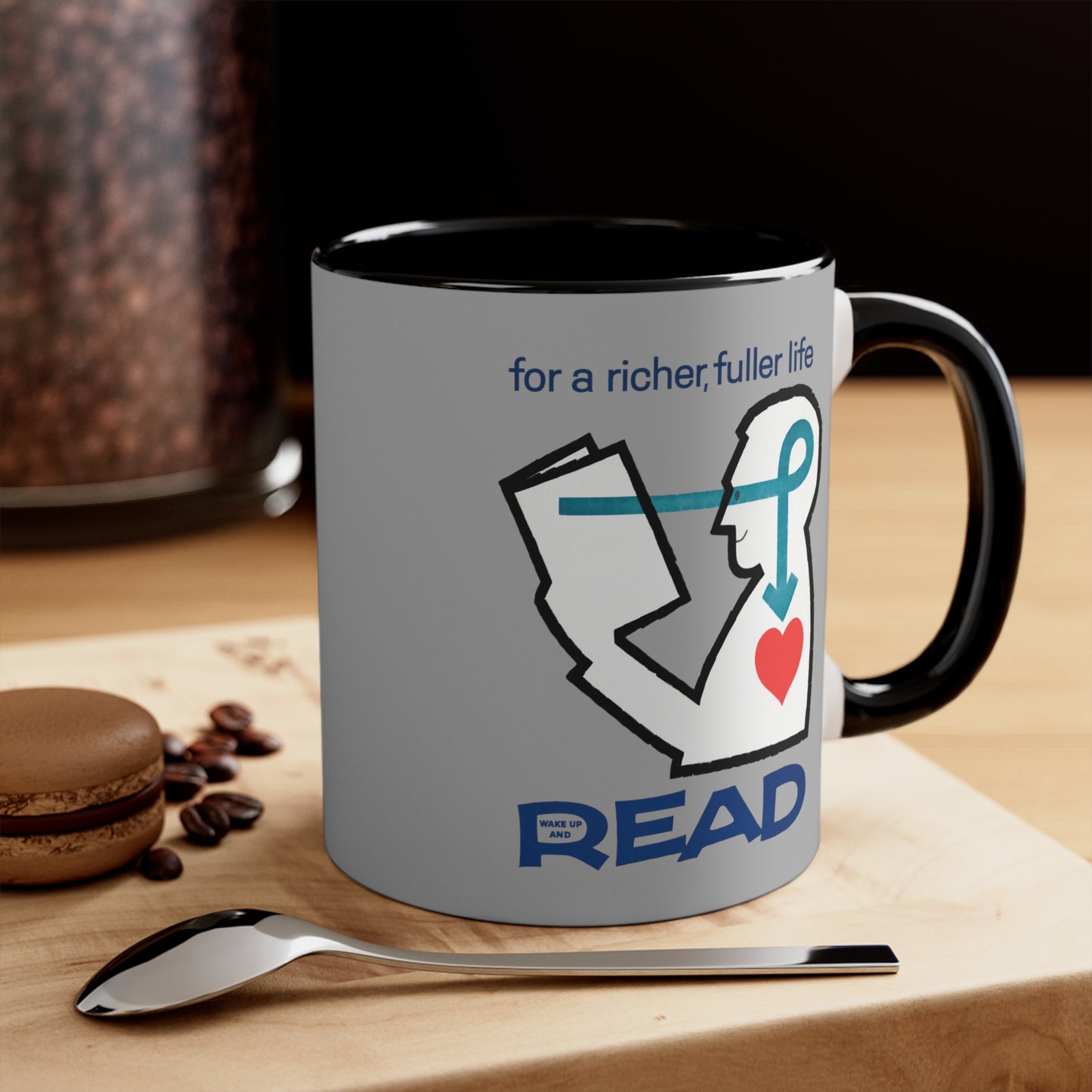 'For a Richer Life, Read' Gray Accent Coffee Mug, 11oz