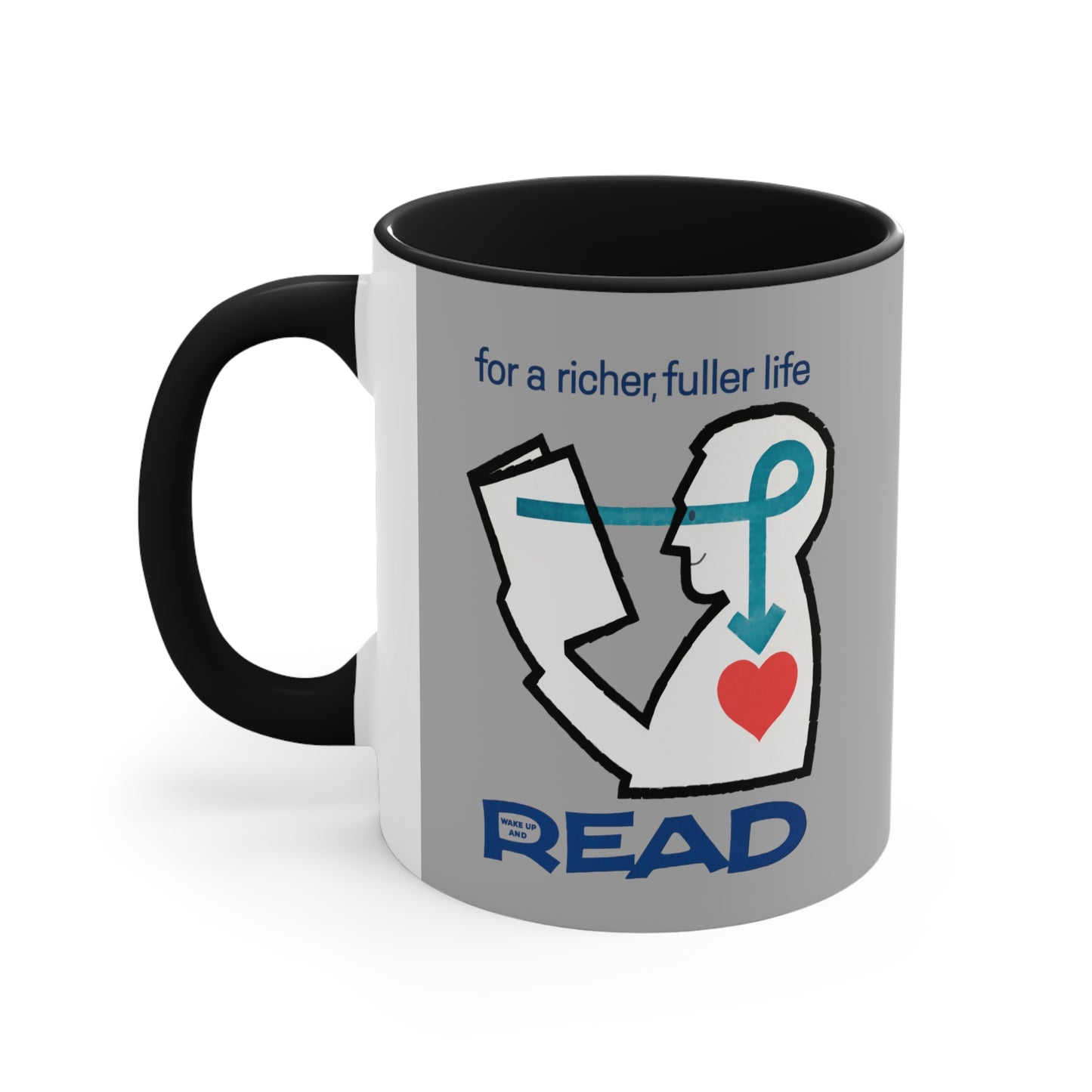 'For a Richer Life, Read' Gray Accent Coffee Mug, 11oz