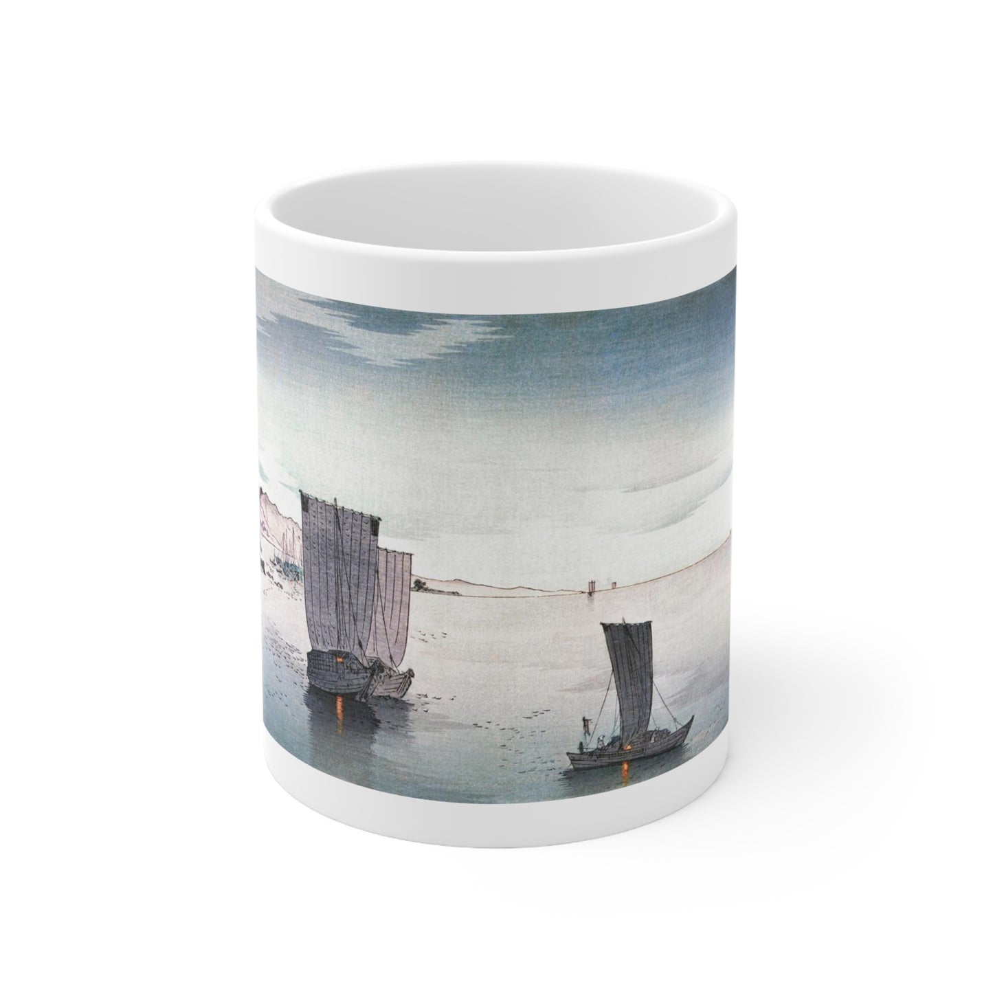 Ships in Harbor Japanese Design Ceramic Mug 11oz