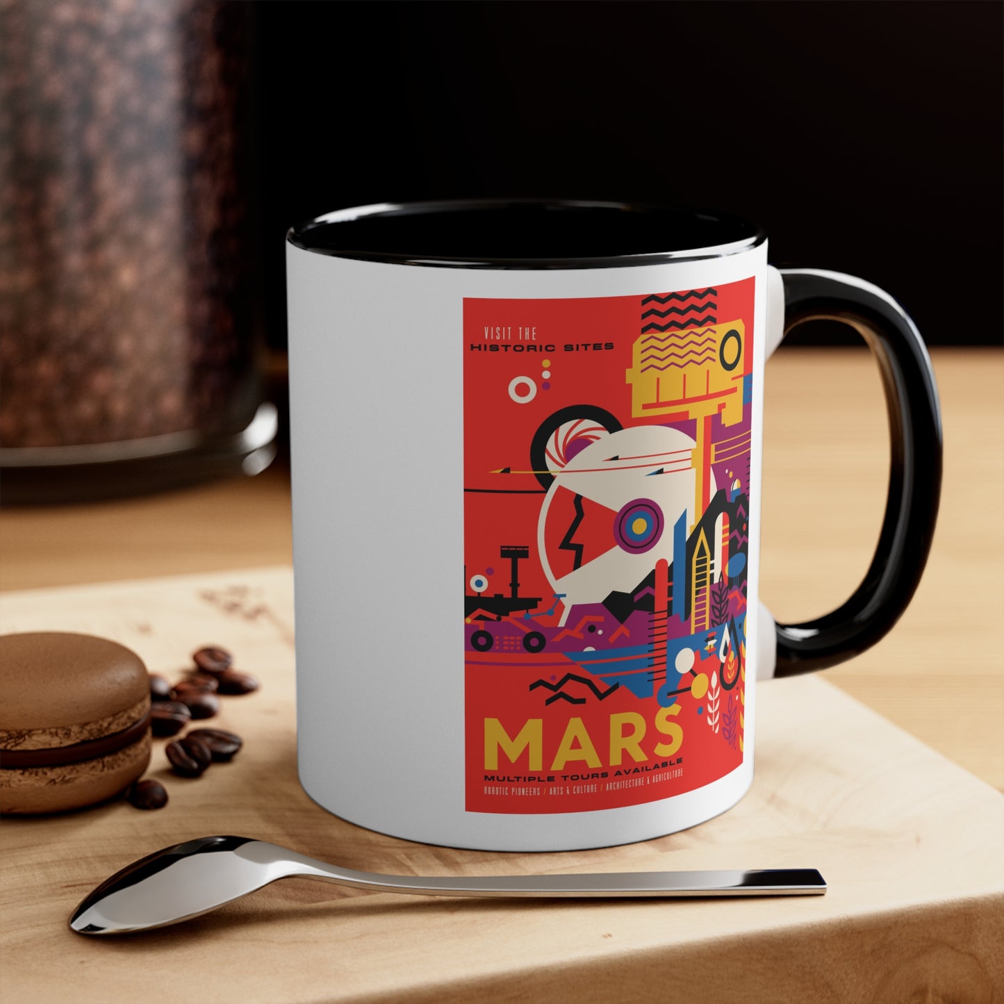 Retrofuturist Mars Space Tourism Accent Coffee Mug, 11oz