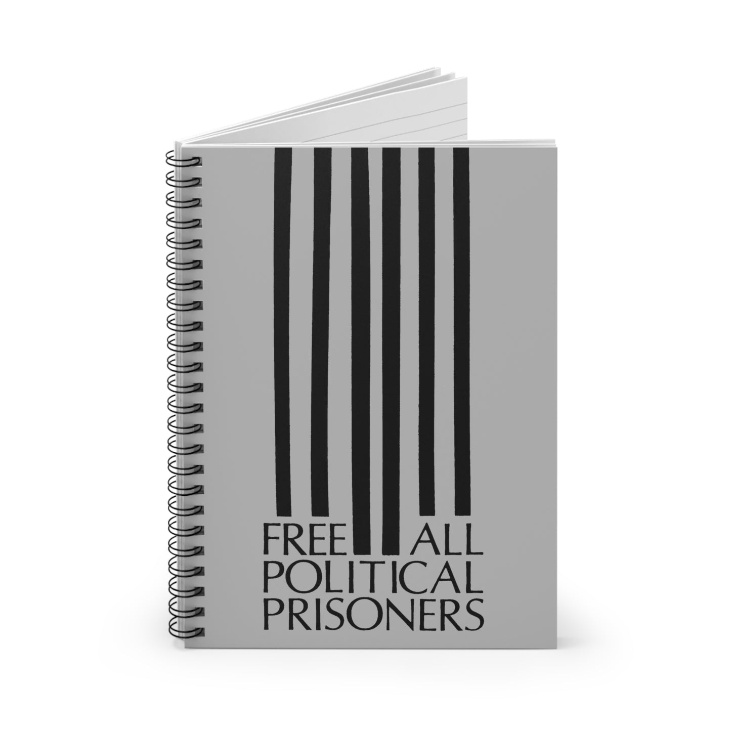 'Free All Political Prisoners' Black on Gray Spiral Notebook - Ruled Line