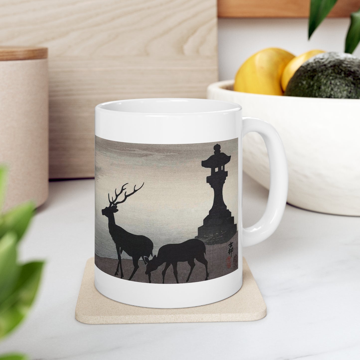 Deer and Torri Japanese Design Ceramic Mug 11oz