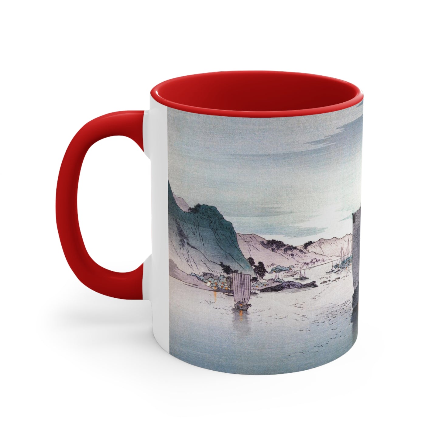 Boats in Harbor Japanese Print Accent Coffee Mug, 11oz