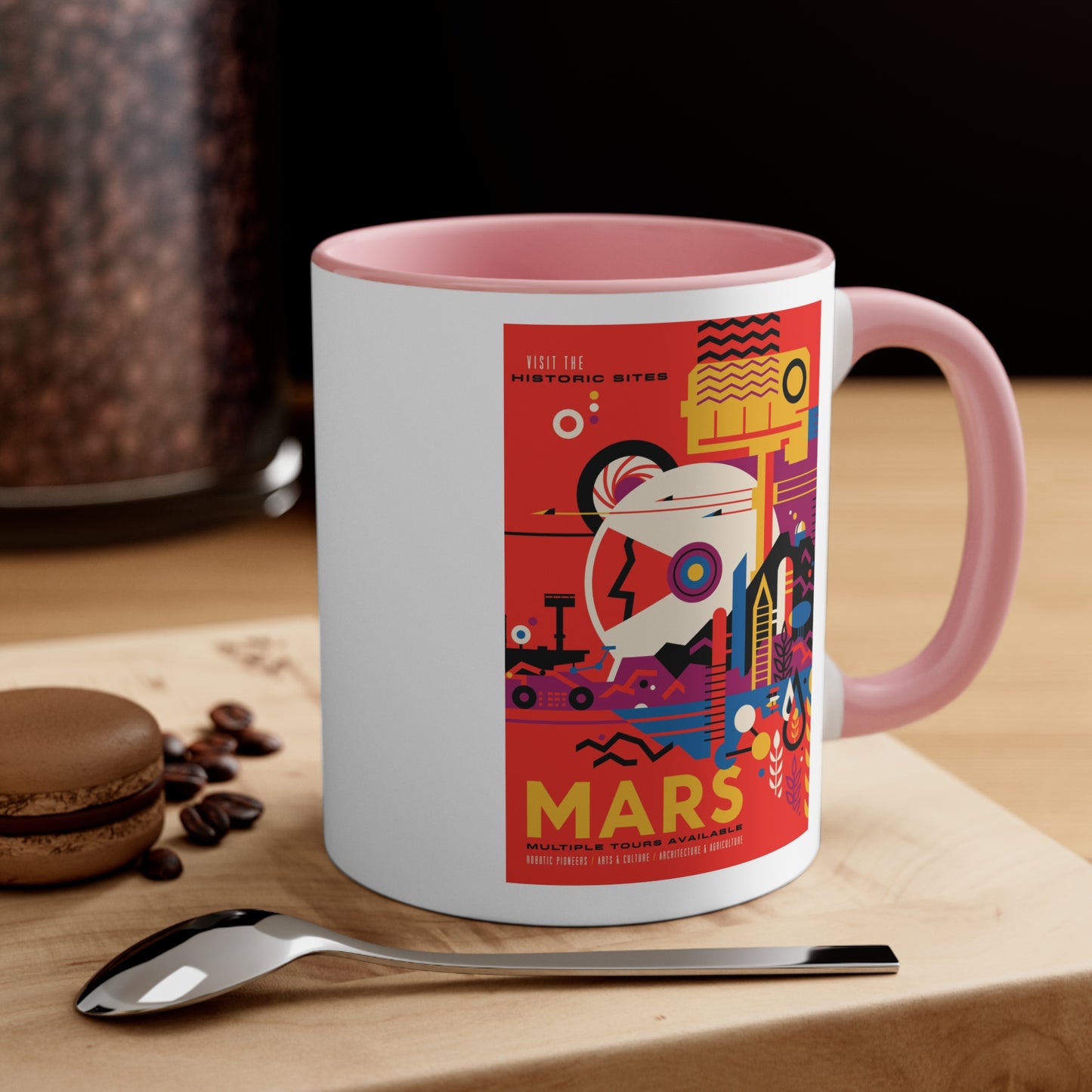 Retrofuturist Mars Space Tourism Accent Coffee Mug, 11oz