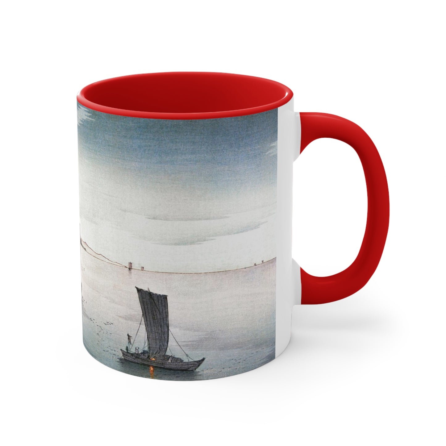 Boats in Harbor Japanese Print Accent Coffee Mug, 11oz