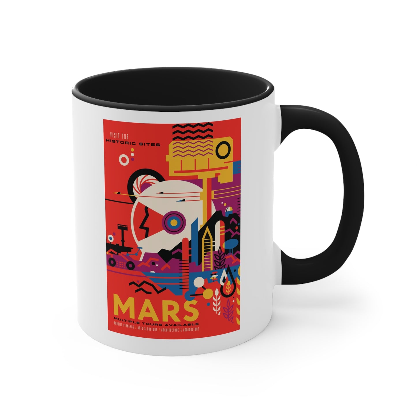 Retrofuturist Mars Space Tourism Accent Coffee Mug, 11oz