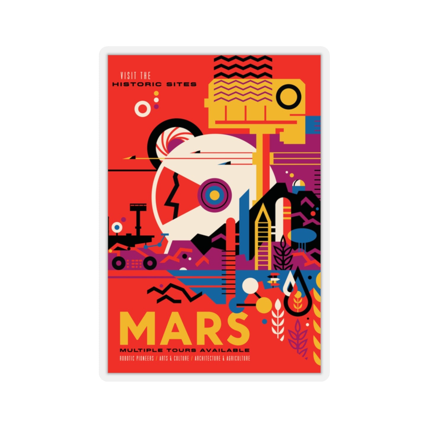 Retrofuturist Mars Space Tourism Sticker