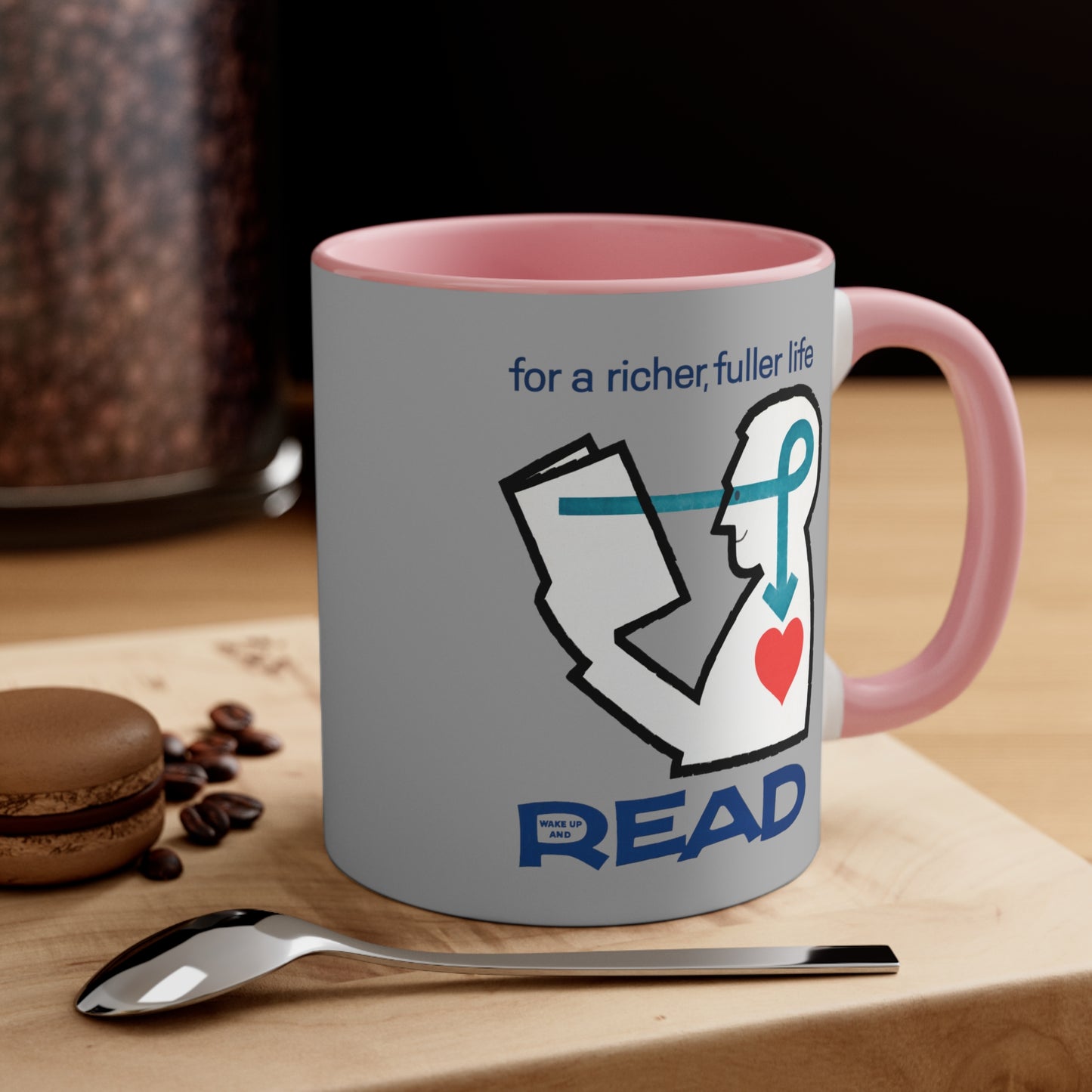 'For a Richer Life, Read' Gray Accent Coffee Mug, 11oz