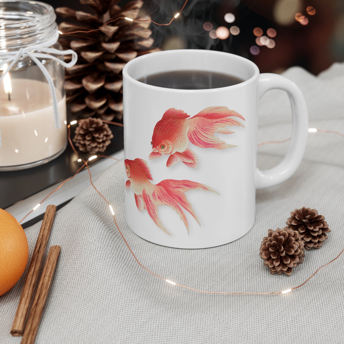 Two Veil Goldfish Japanese Design Ceramic Mug 11oz