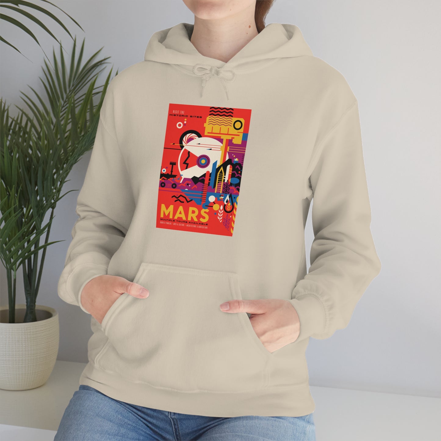 Retrofuturist Space Tourism to Mars Hooded Sweatshirt