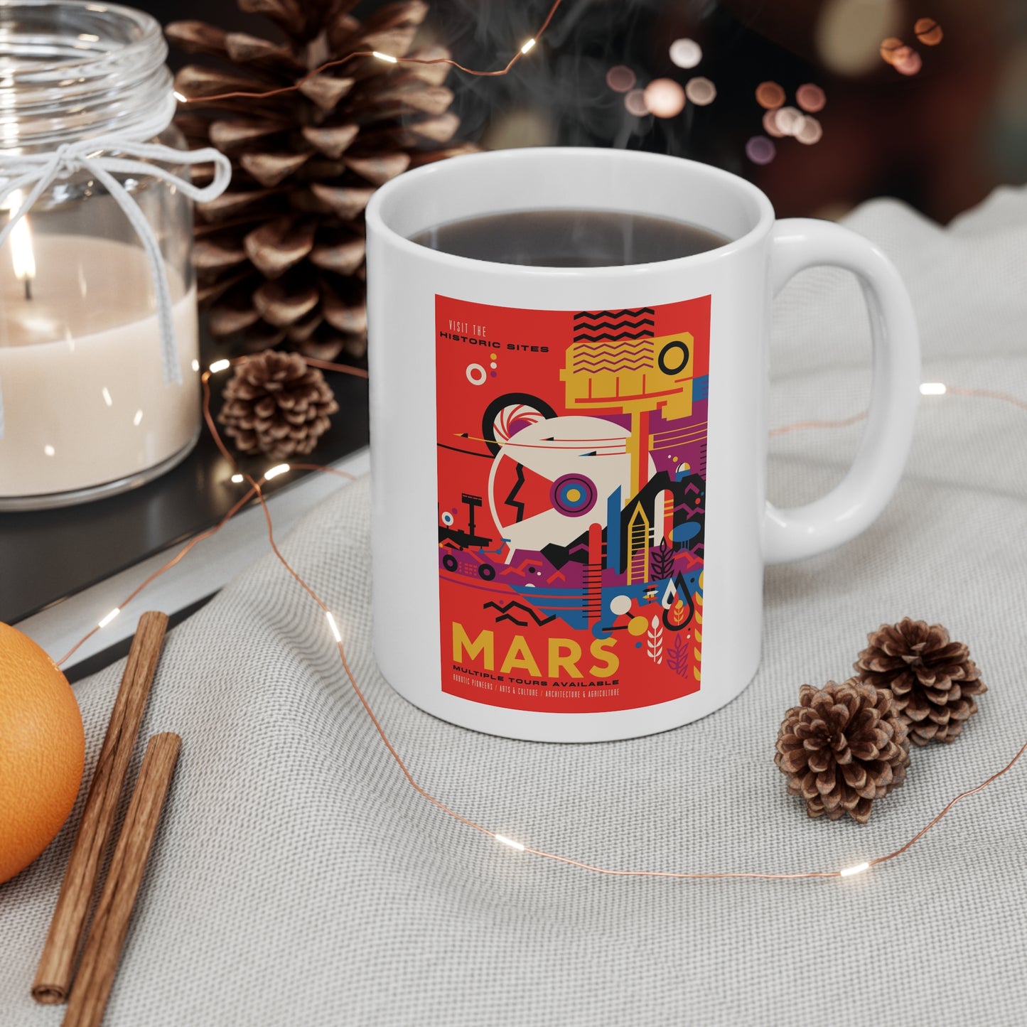 Retrofuturist Mars Space Tourism Ceramic Mug 11oz