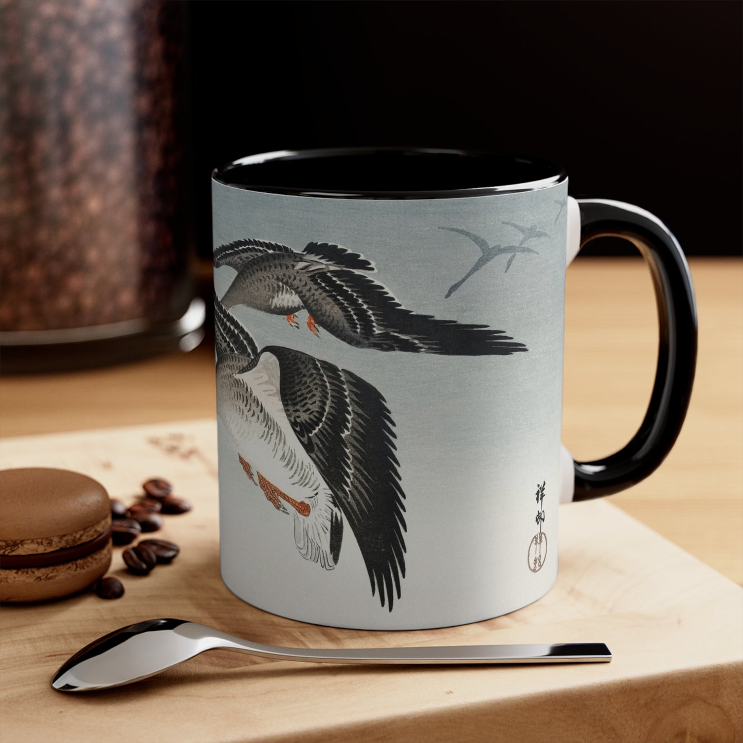 Birds at Full Moon Japanese Print Accent Coffee Mug, 11oz