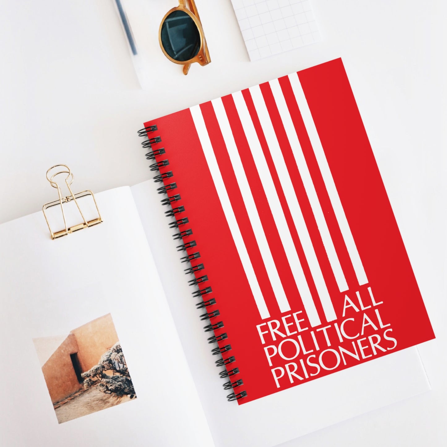 'Free All Political Prisoners' Red Spiral Notebook - Ruled Line