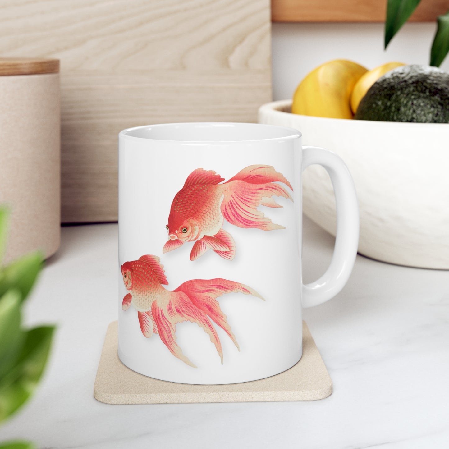 Two Veil Goldfish Japanese Design Ceramic Mug 11oz