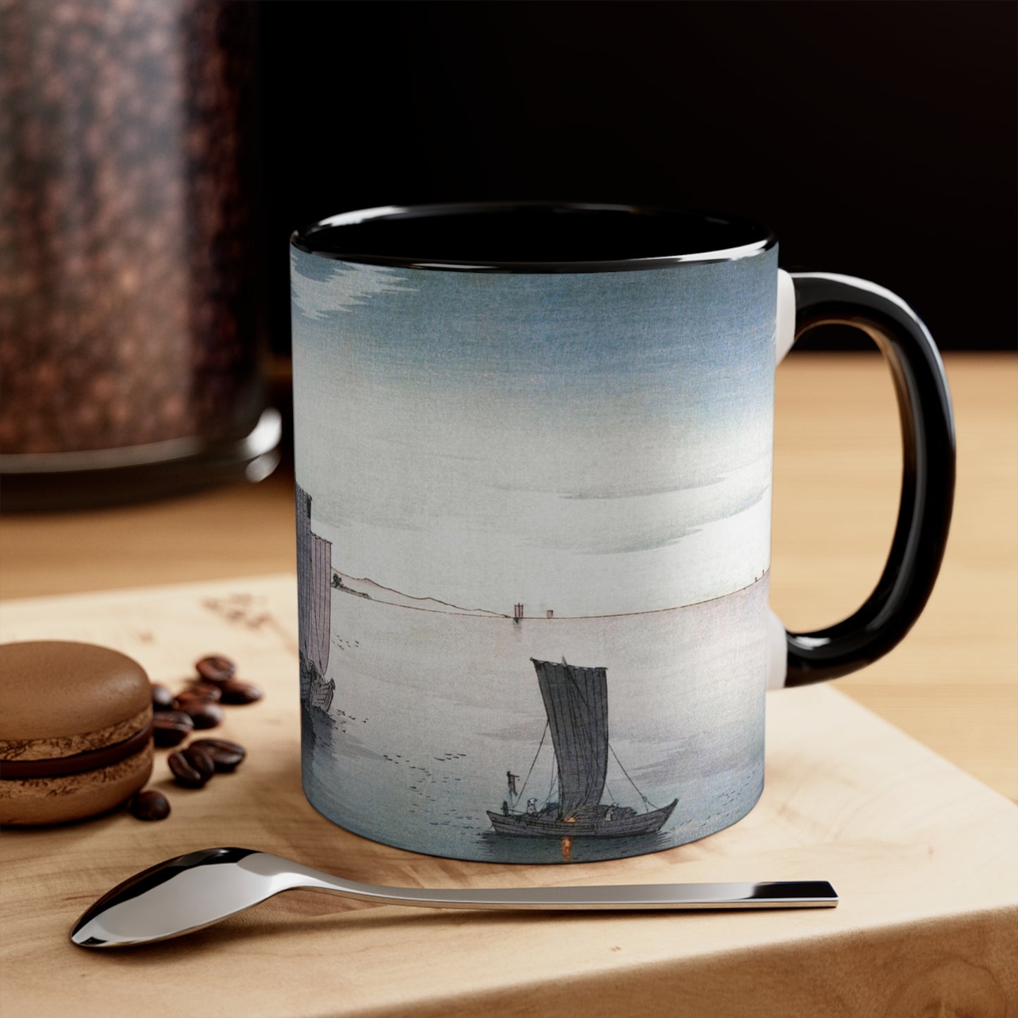 Boats in Harbor Japanese Print Accent Coffee Mug, 11oz