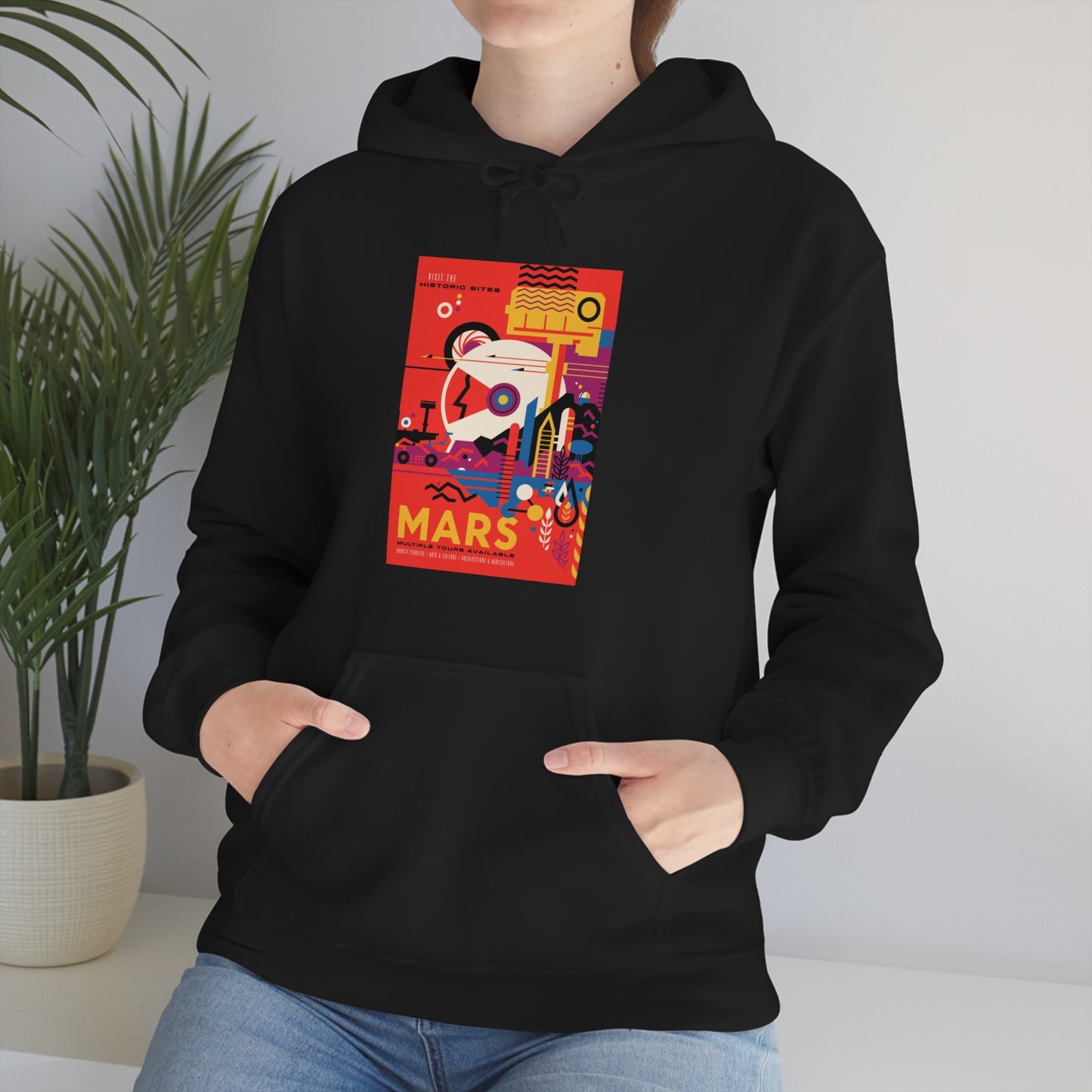 Retrofuturist Space Tourism to Mars Hooded Sweatshirt