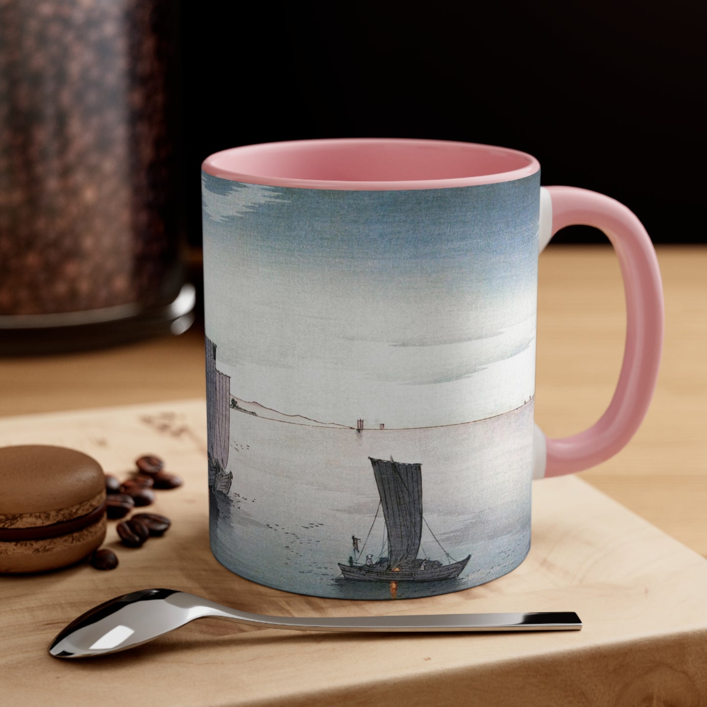 Boats in Harbor Japanese Print Accent Coffee Mug, 11oz