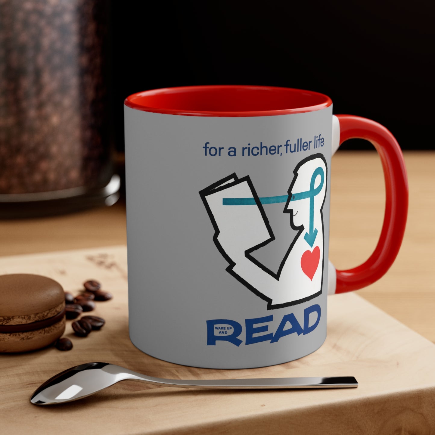 'For a Richer Life, Read' Gray Accent Coffee Mug, 11oz