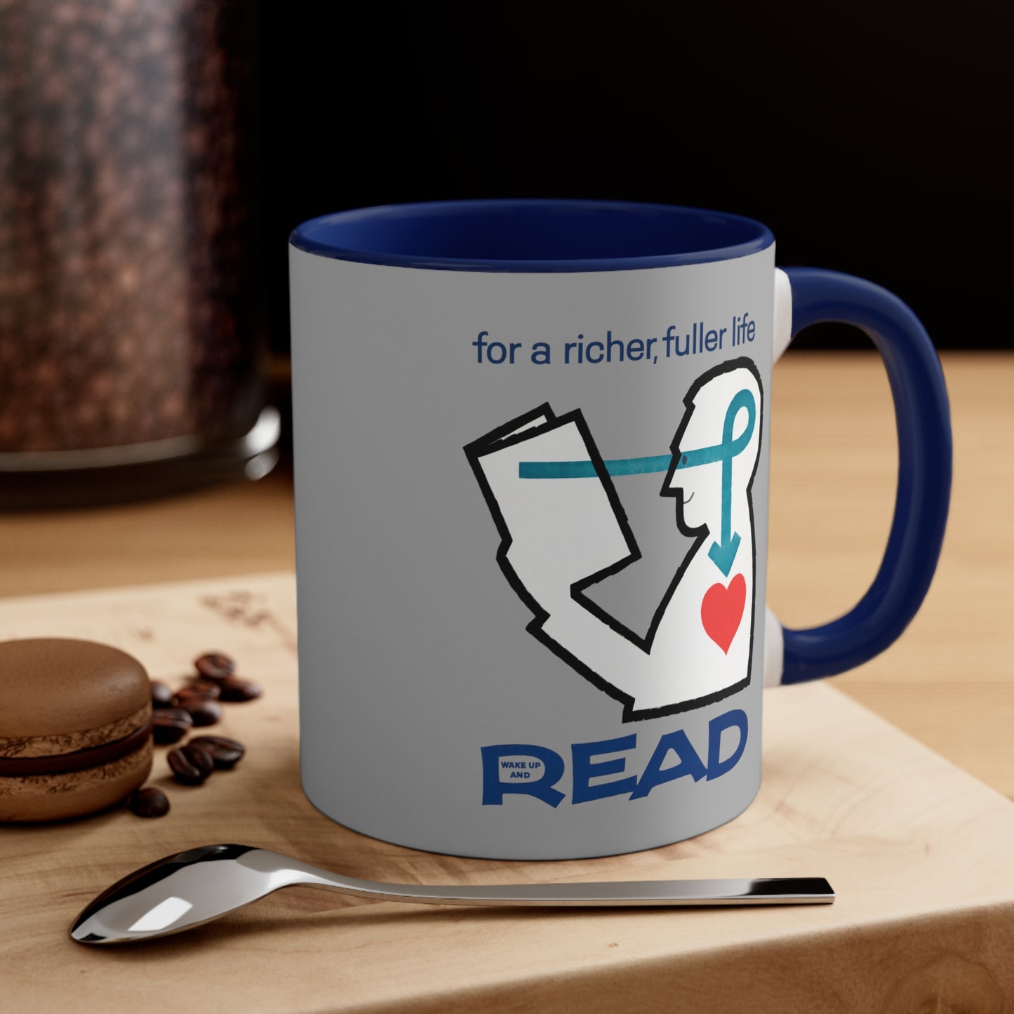 'For a Richer Life, Read' Gray Accent Coffee Mug, 11oz