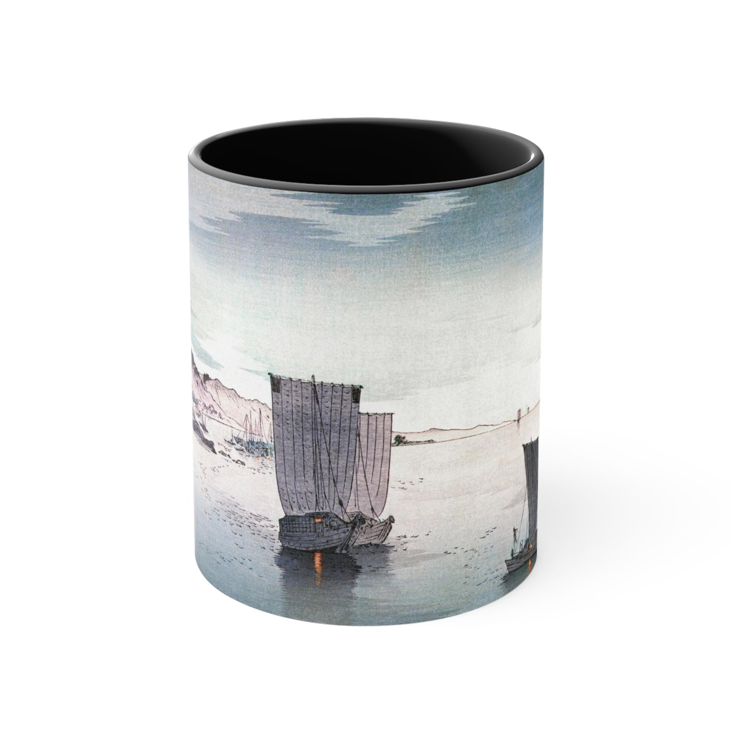 Boats in Harbor Japanese Print Accent Coffee Mug, 11oz