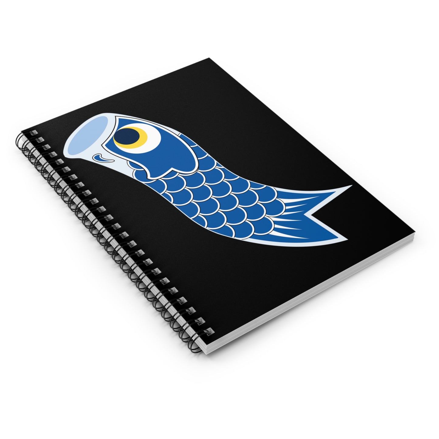 Blue Koinobori (Carp Streamer) on Black Spiral Notebook - Ruled Line