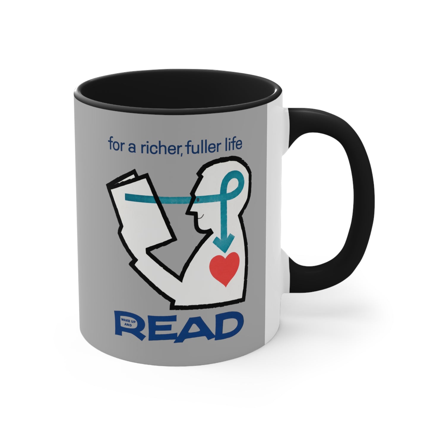 'For a Richer Life, Read' Gray Accent Coffee Mug, 11oz