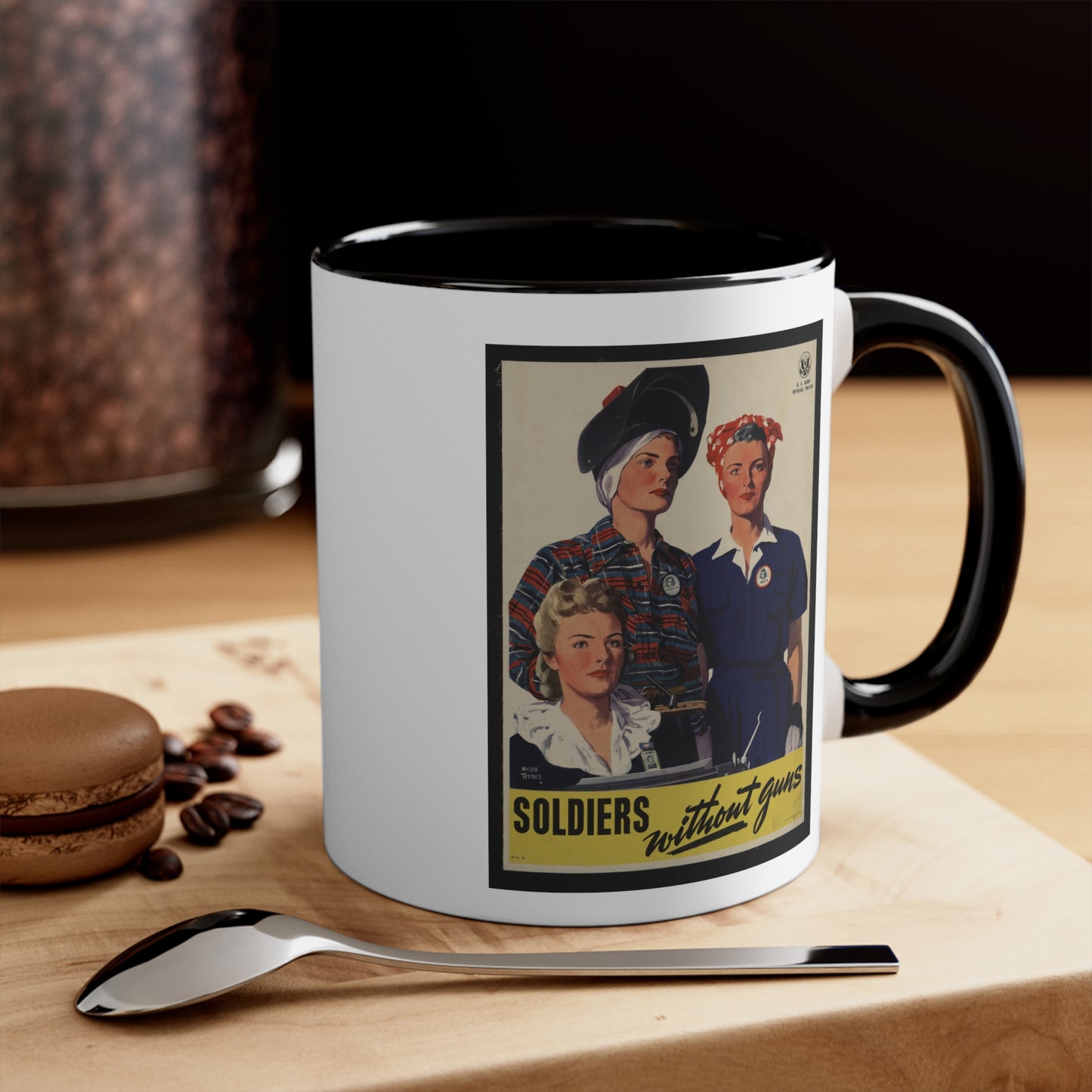 Vintage 'Soldiers Without Guns' Propaganda Accent Coffee Mug, 11oz