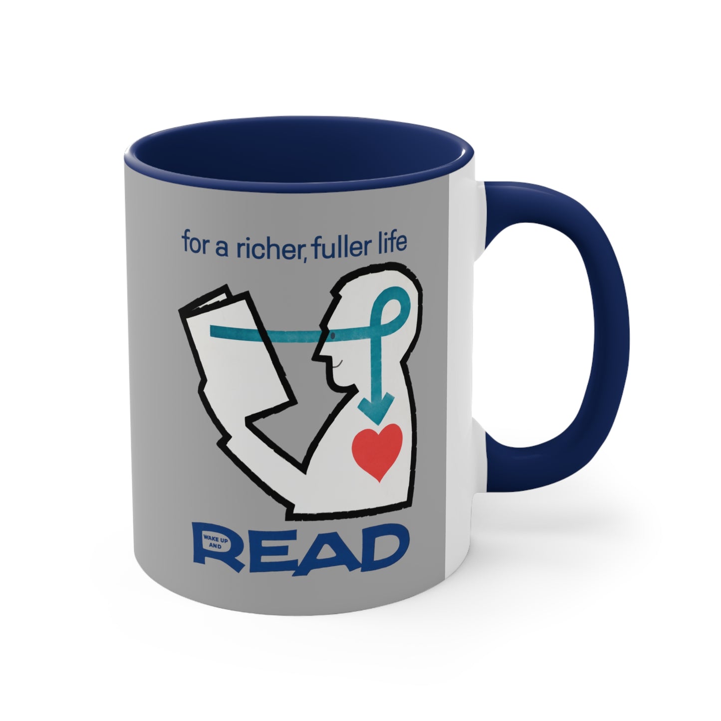 'For a Richer Life, Read' Gray Accent Coffee Mug, 11oz