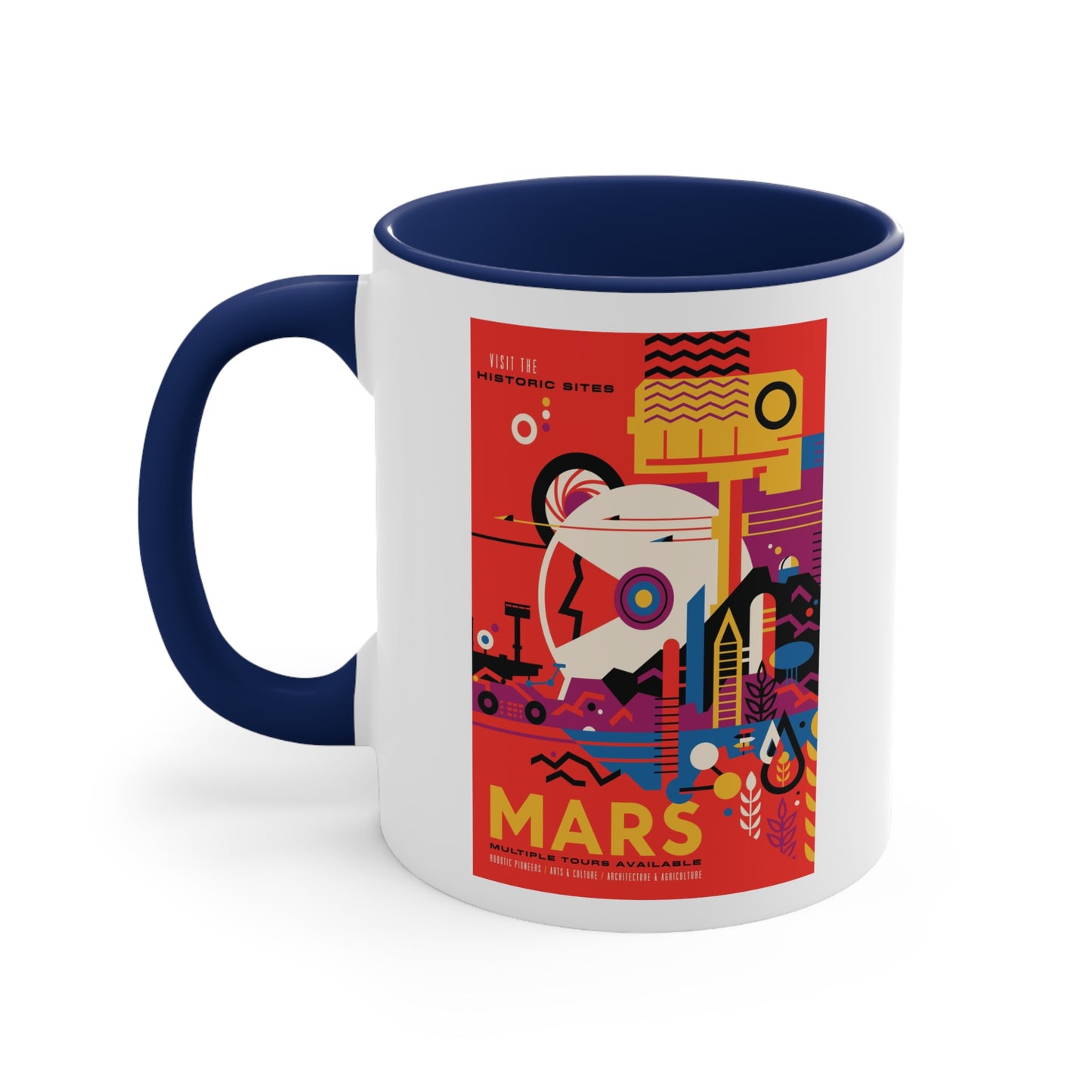 Retrofuturist Mars Space Tourism Accent Coffee Mug, 11oz