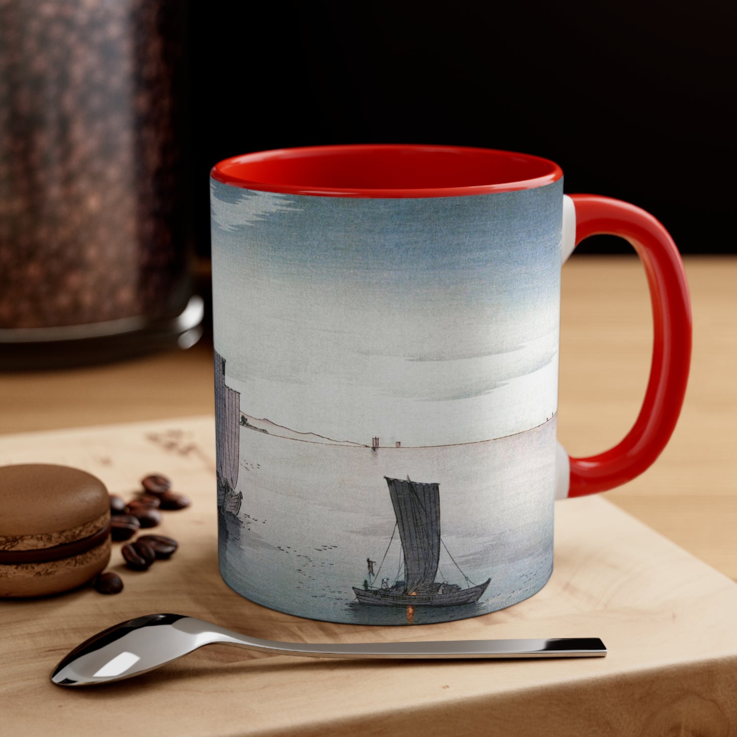 Boats in Harbor Japanese Print Accent Coffee Mug, 11oz