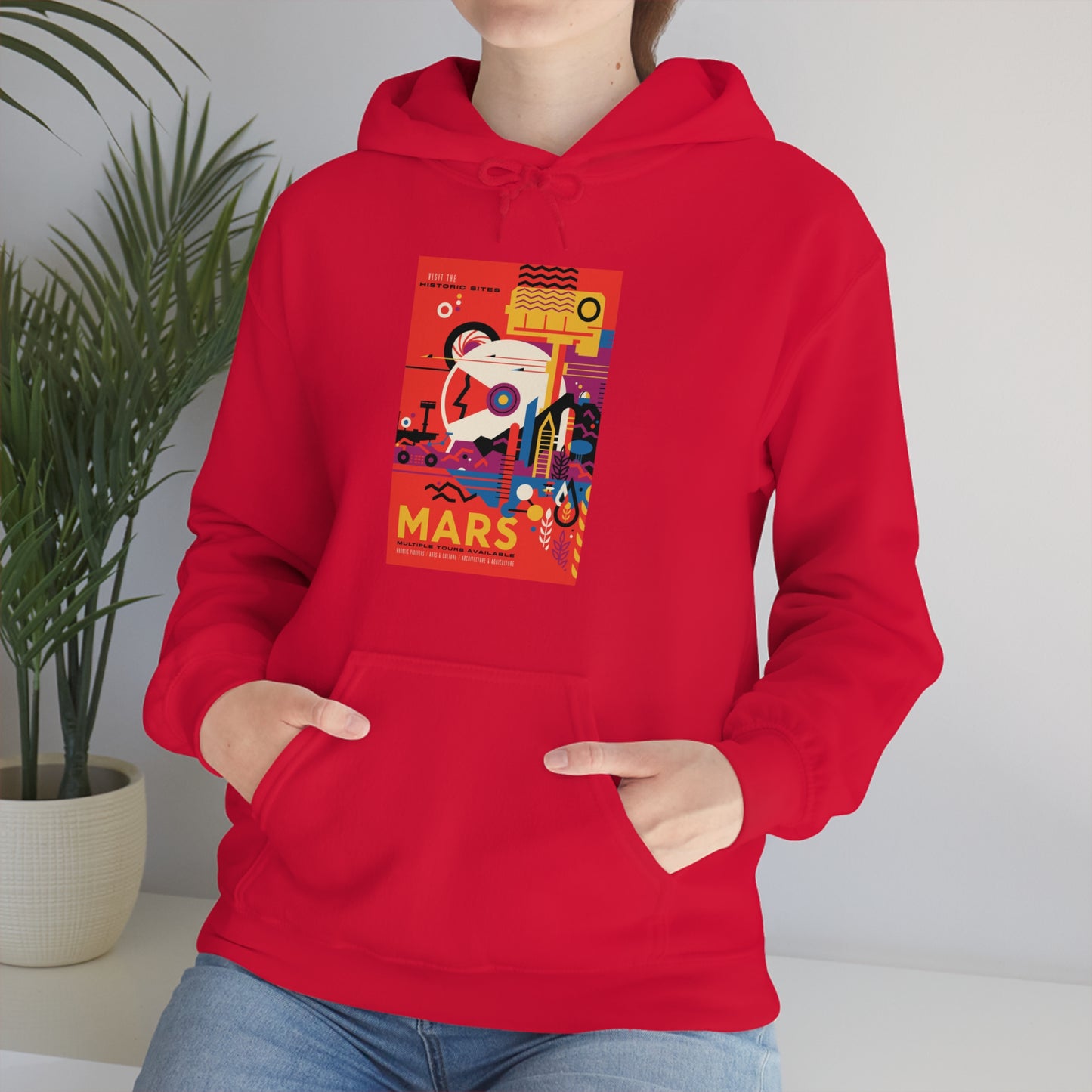 Retrofuturist Space Tourism to Mars Hooded Sweatshirt