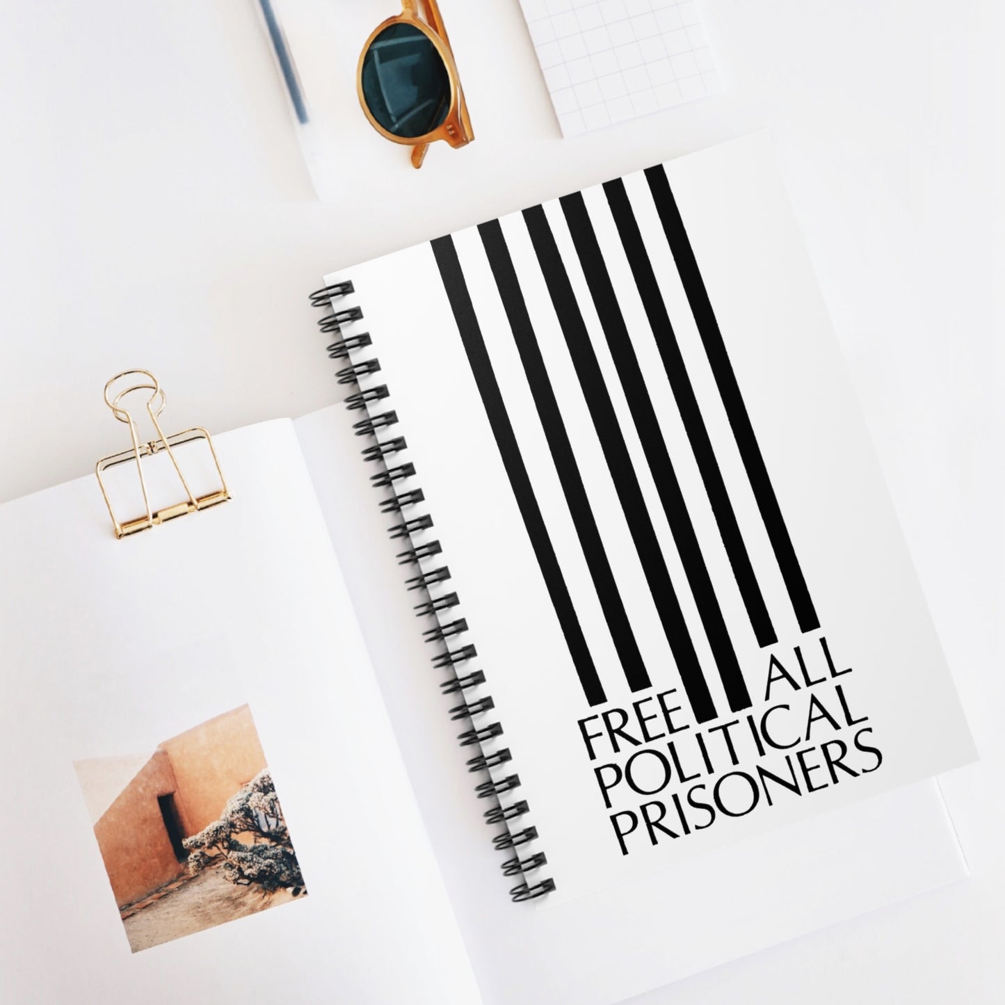 'Free All Political Prisoners' Black on White Notebook