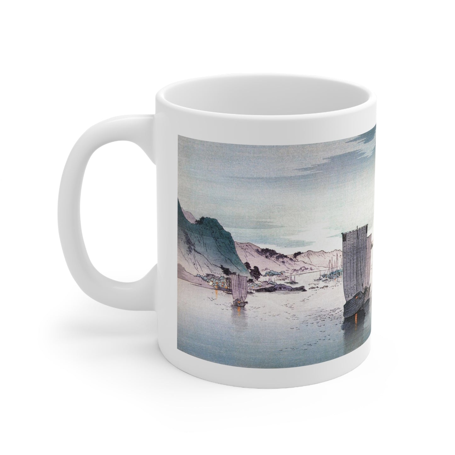 Ships in Harbor Japanese Design Ceramic Mug 11oz