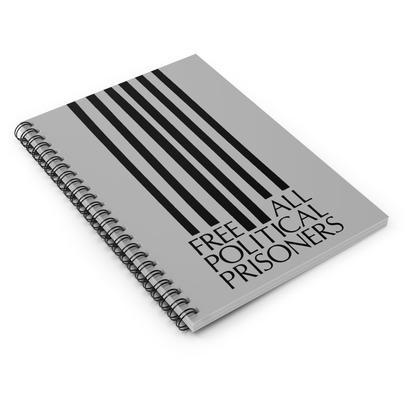 'Free All Political Prisoners' Black on Gray Spiral Notebook - Ruled Line