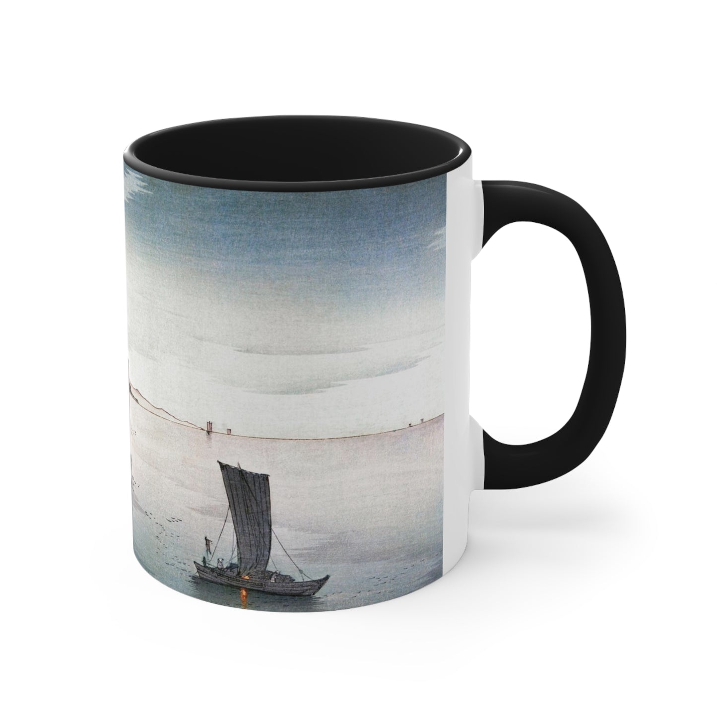 Boats in Harbor Japanese Print Accent Coffee Mug, 11oz