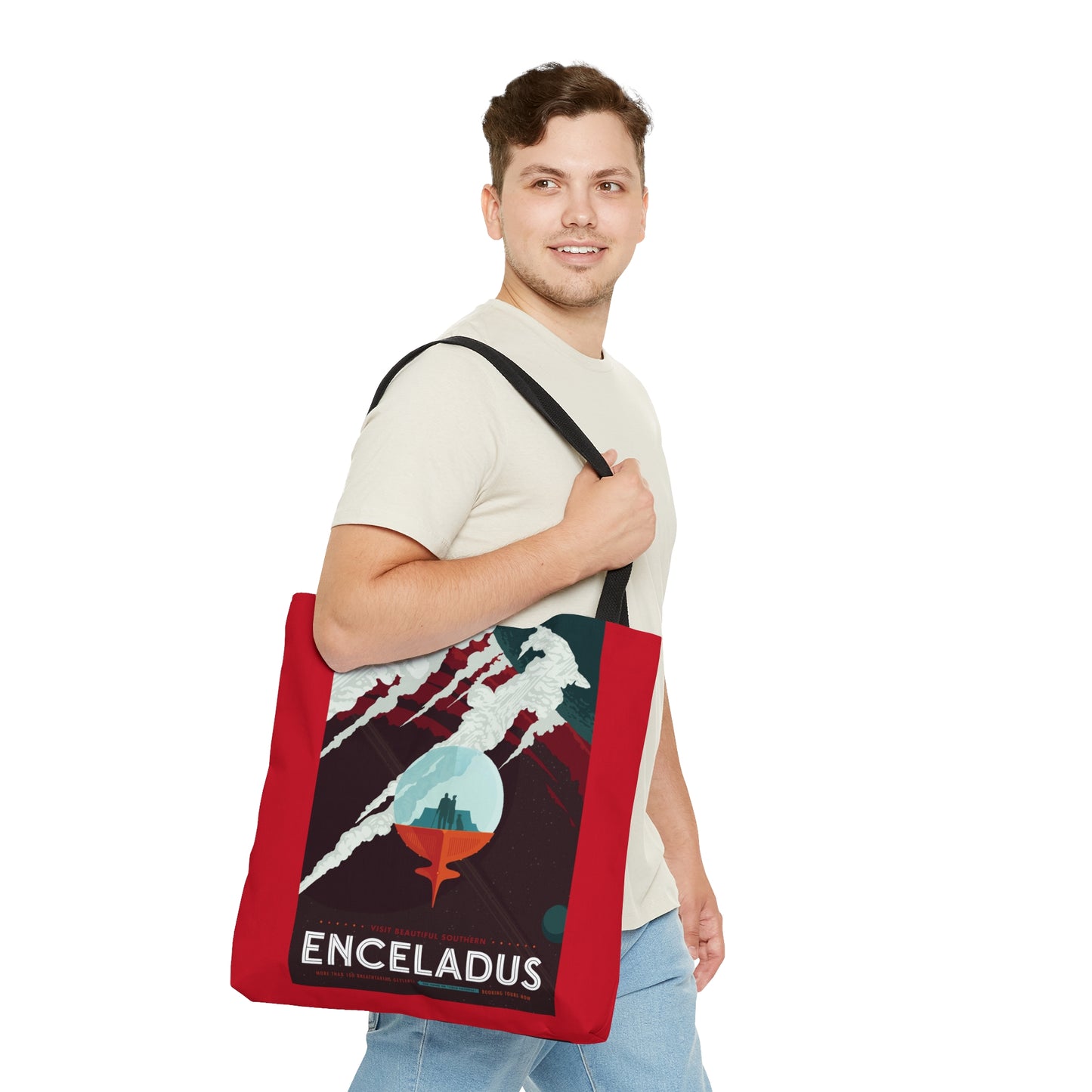 Retrofuturist Enceladus Space Tourism Tote Bag