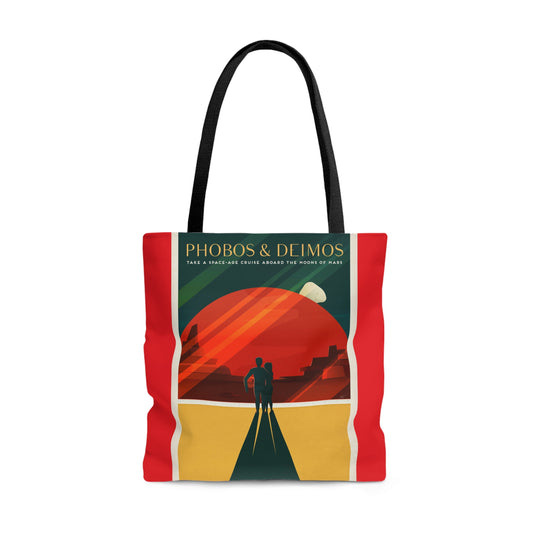 Retrofuturist Martian Moons Space Tourism Tote Bag