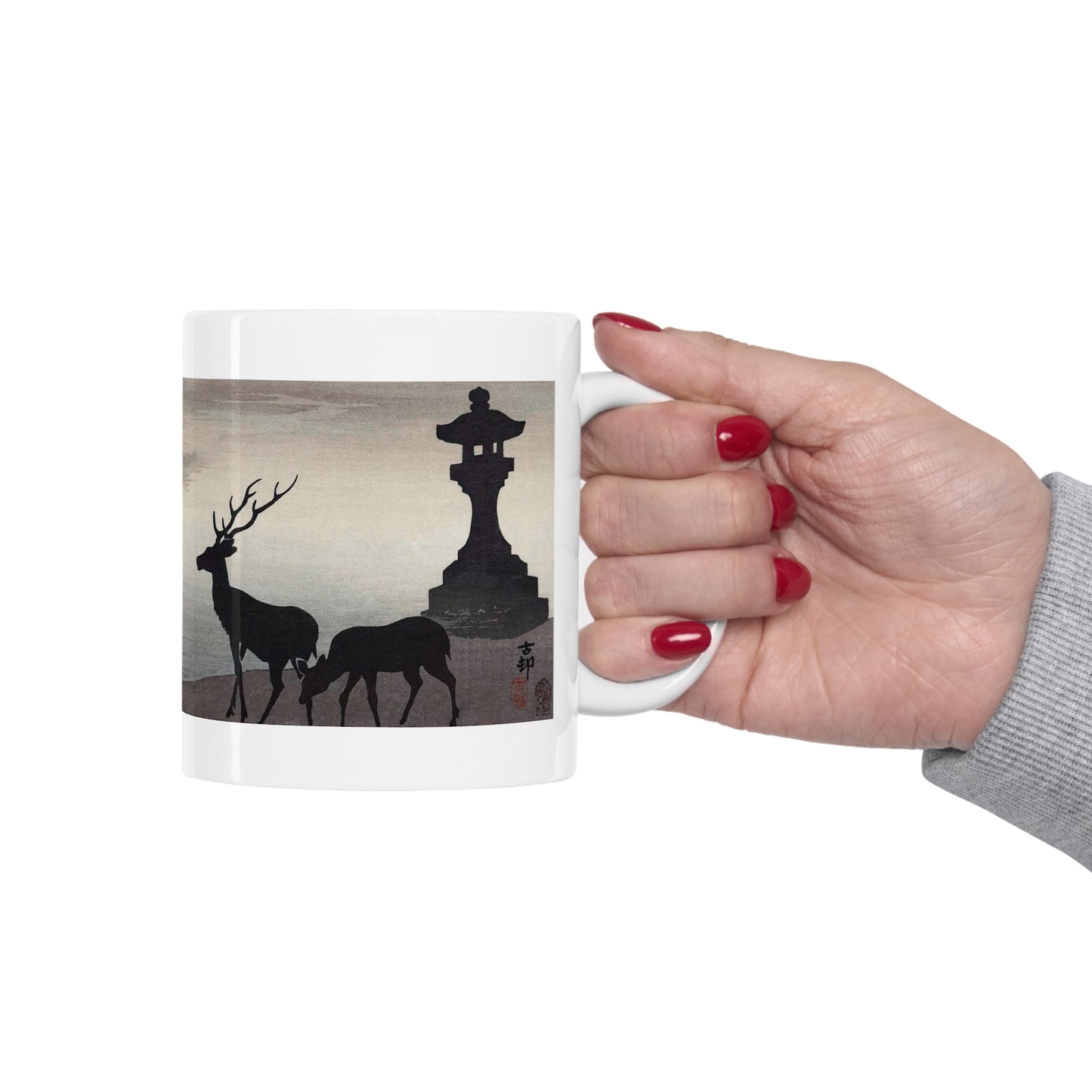 Deer and Torri Japanese Design Ceramic Mug 11oz