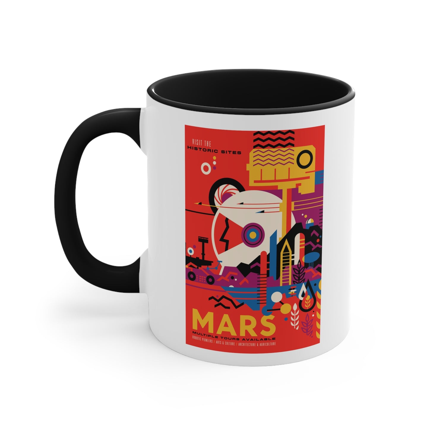 Retrofuturist Mars Space Tourism Accent Coffee Mug, 11oz