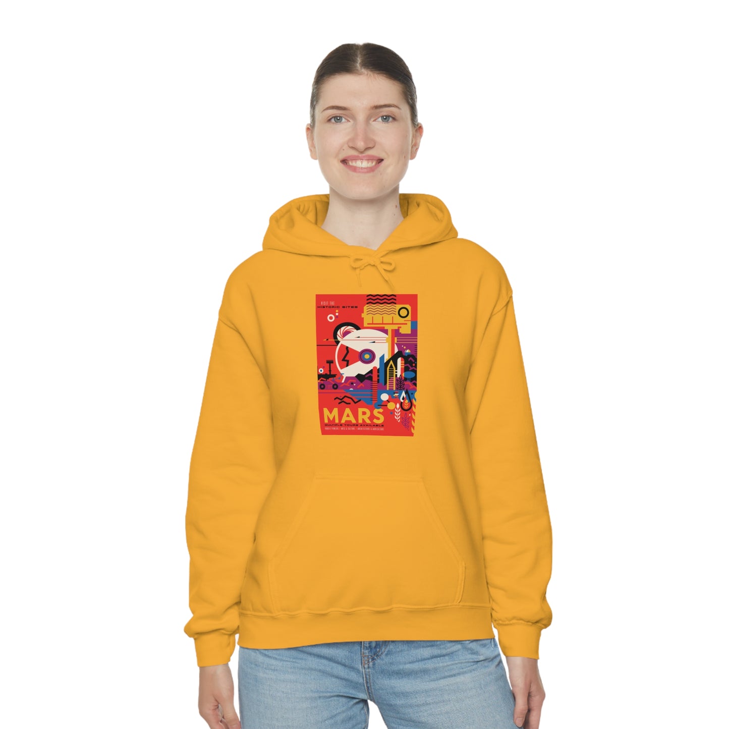 Retrofuturist Space Tourism to Mars Hooded Sweatshirt