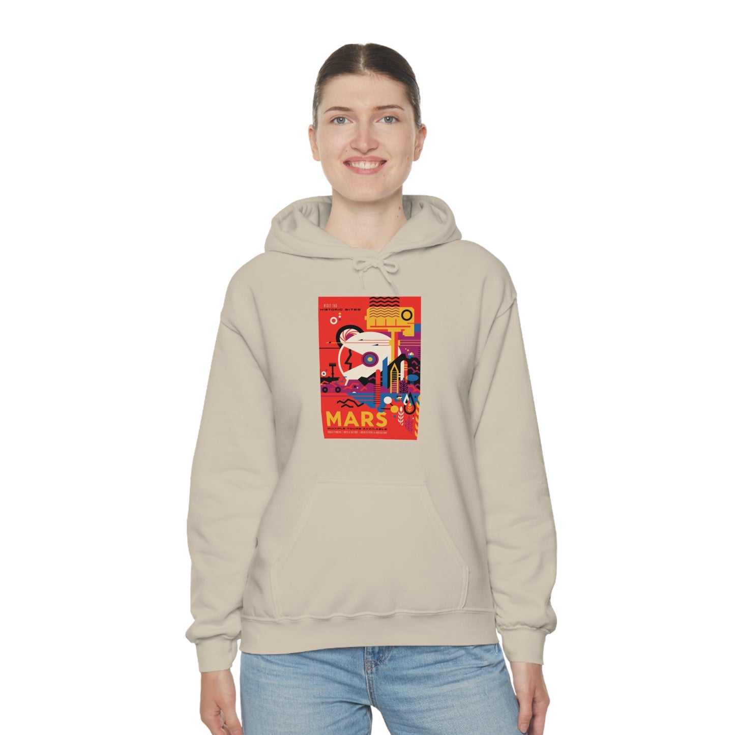 Retrofuturist Space Tourism to Mars Hooded Sweatshirt