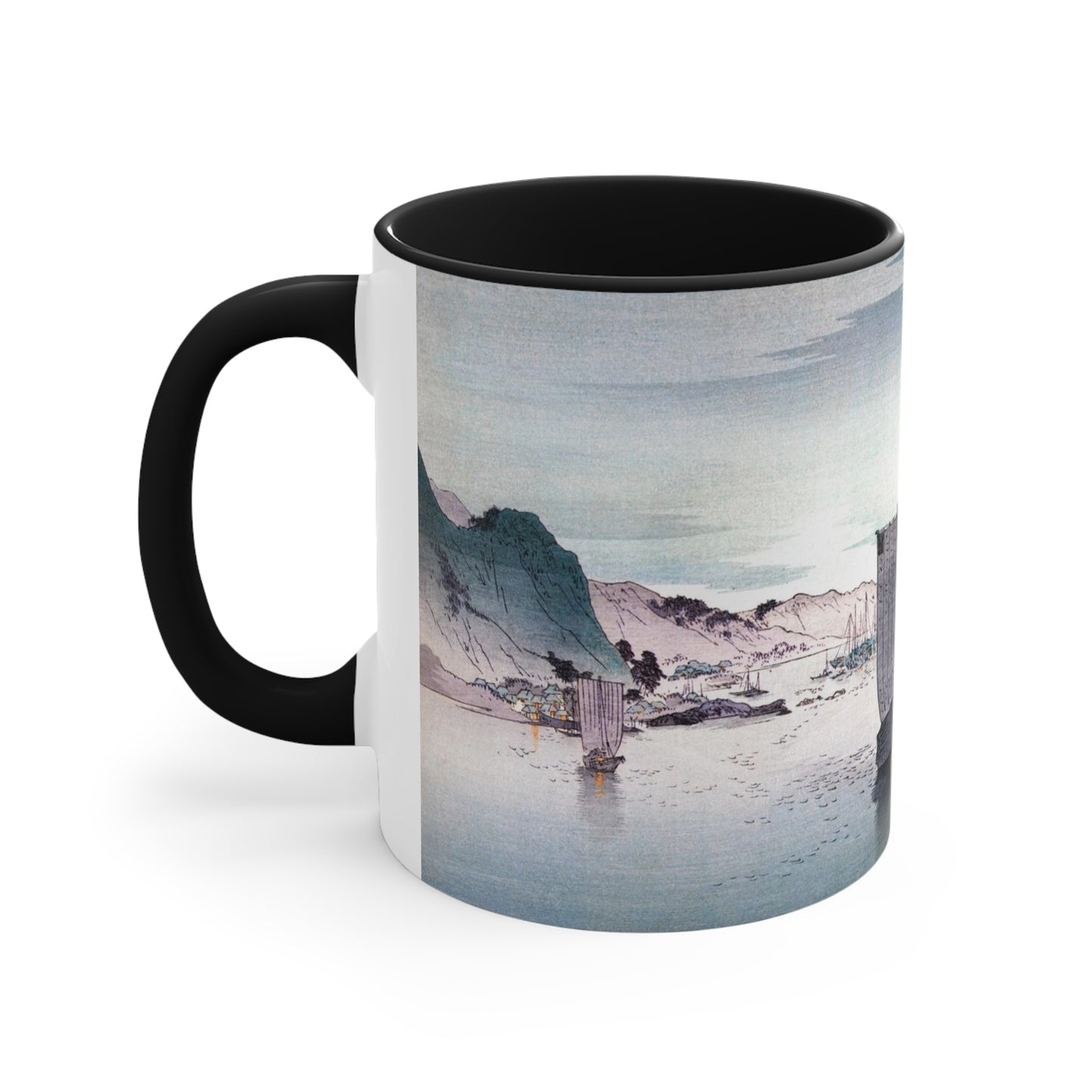 Boats in Harbor Japanese Print Accent Coffee Mug, 11oz