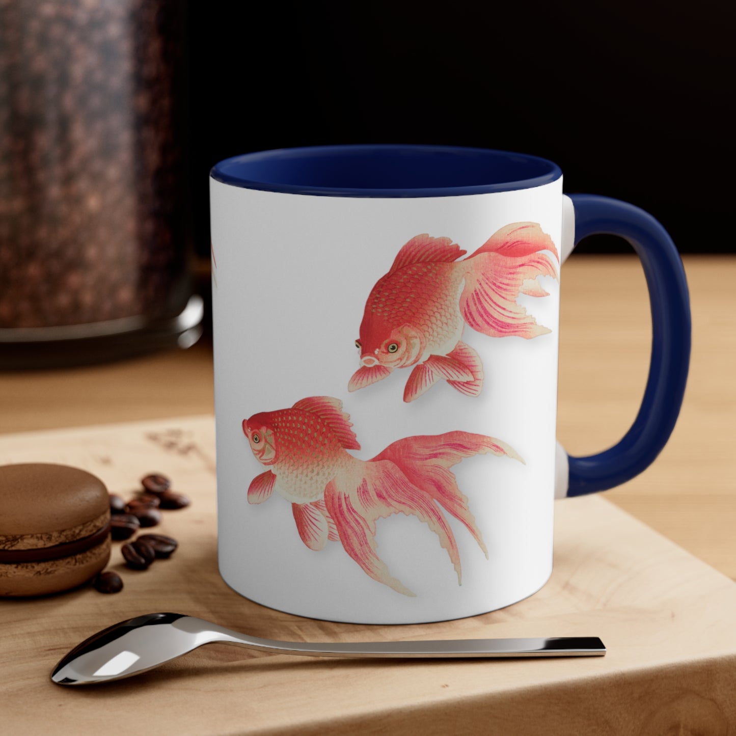 Detail from 'Two Veil Goldfish' Japanese Print Accent Coffee Mug, 11oz