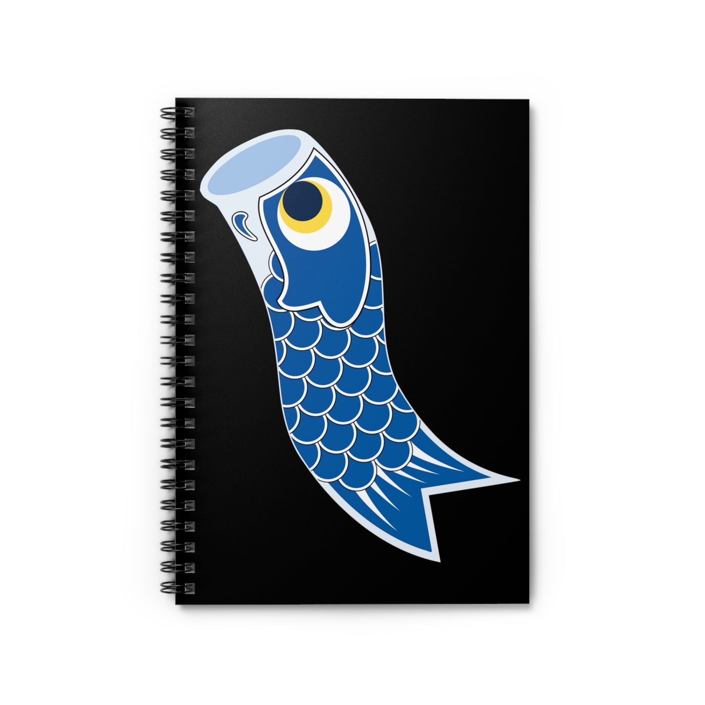 Blue Koinobori (Carp Streamer) on Black Spiral Notebook - Ruled Line