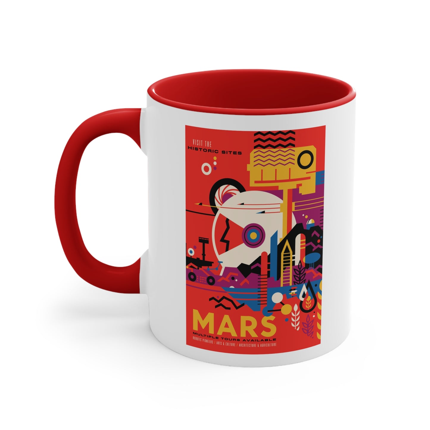 Retrofuturist Mars Space Tourism Accent Coffee Mug, 11oz