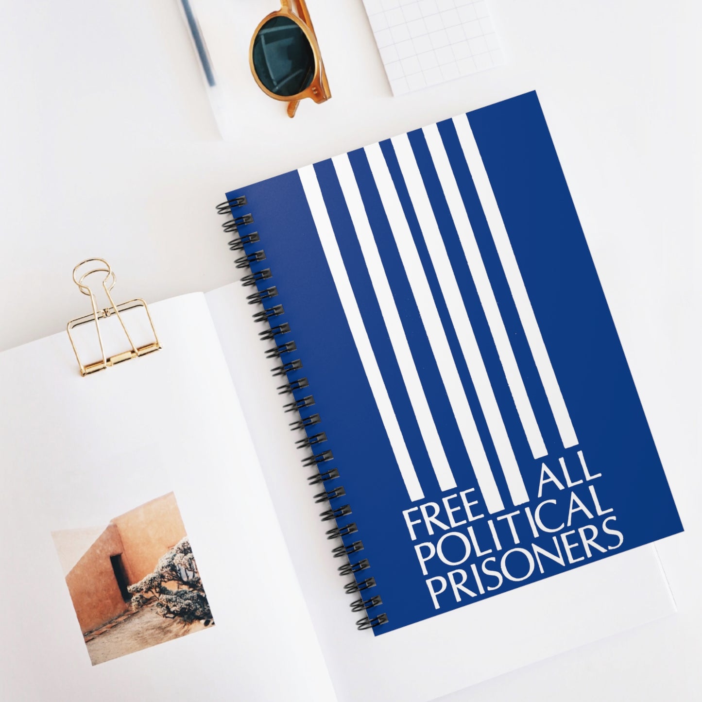 'Free All Political Prisoners' Blue Spiral Notebook - Ruled Line