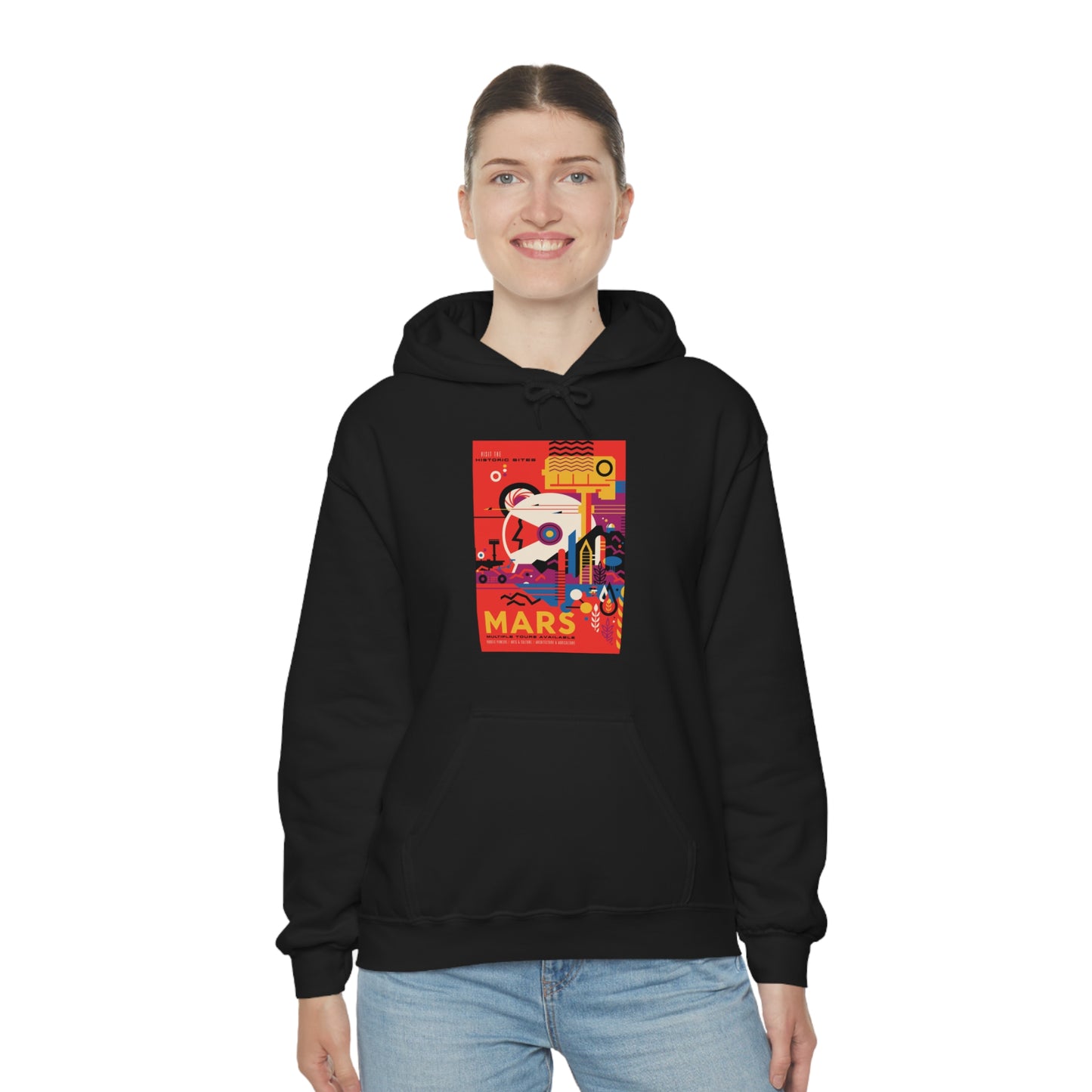 Retrofuturist Space Tourism to Mars Hooded Sweatshirt