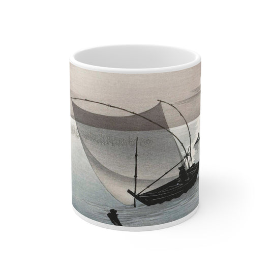 Fishing Boats at Full Moon Japanese Design Ceramic Mug 11oz