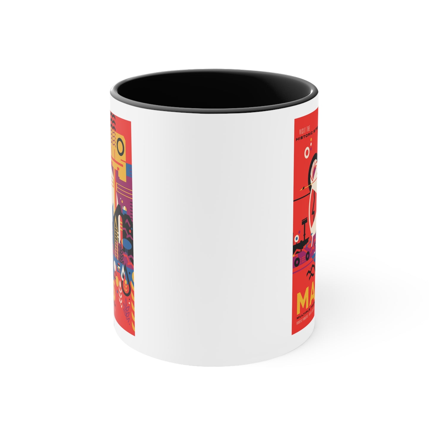 Retrofuturist Mars Space Tourism Accent Coffee Mug, 11oz